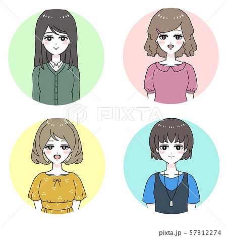 女性 上半身 丸アイコン 私服 バリエーションのイラスト素材
