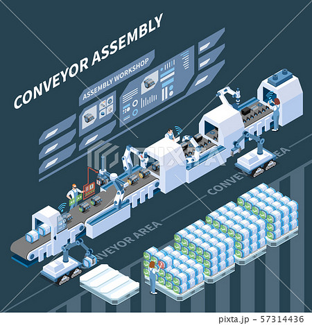 Smart Assembly Line Isometric Composition Smart Assembly Line Isometric Composition 57314436