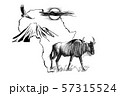 Wildebeest on Africa map background with 57315524