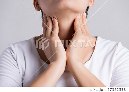 Sore Throat.  Woman Hand Touching Her Ill Neck 57322538