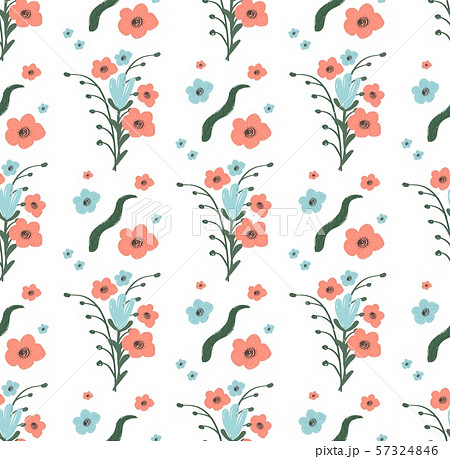 Seamless Pattern of Flowers with Leaves on White 57324846