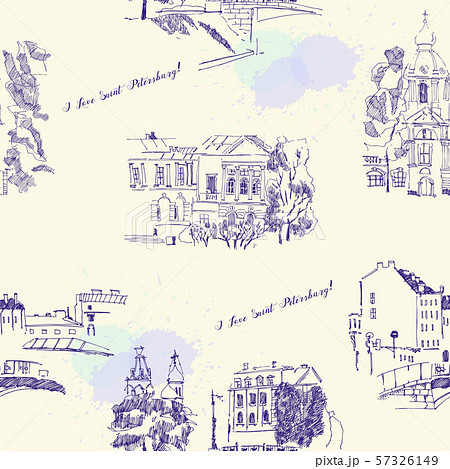Seamless pattern with Saint Petersburg Sketches. Background with Streets 57326149