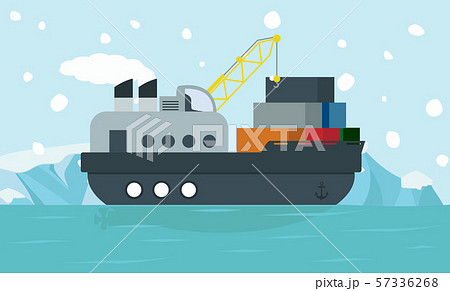 Cargo ship container in North pole Arctic 57336268