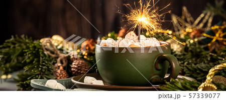 Christmas greeting card with hot chocolate milk 57339077