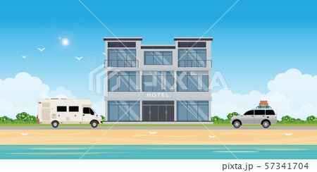 Hotel building near sea or seafront resort view on Hotel building near sea or seafront resort view on 57341704
