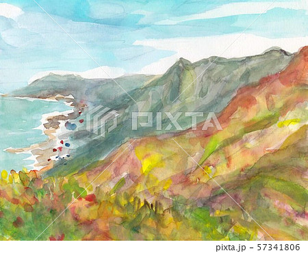 白神岳山頂よりマテ山超しに望む日本海【紅葉】10月登山 白神岳山頂よりマテ山超しに望む日本海【紅葉】10月登山 57341806