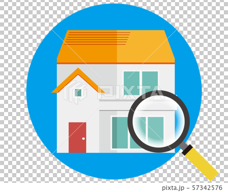 住宅　家　イラスト　一軒家　マイホーム　査定　虫眼鏡 57342576