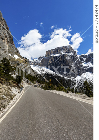 Mountain road in Dolomites, Italy Mountain road in Dolomites, Italy 57348474