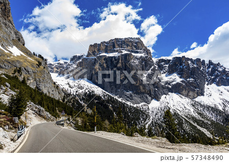 Mountain road in Dolomites, Italy Mountain road in Dolomites, Italy 57348490