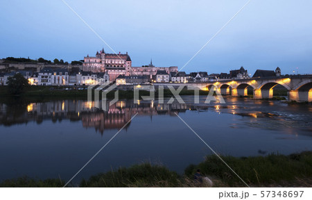 Amboise town by river at sunset in Loire Valley, France 57348697
