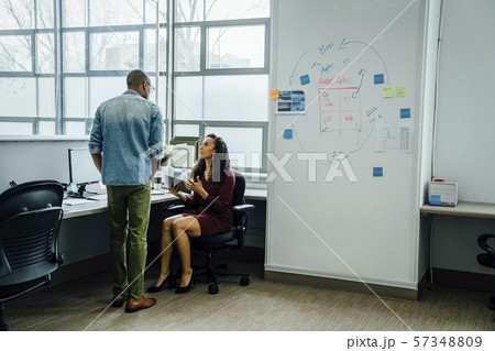 Coworkers talking in office 57348809