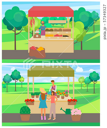 Asian Spices Seller, Flower Market Spring Fair Set 57349327
