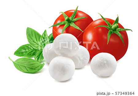 Tomatoes, green basil, mozzarella cheese balls 57349364