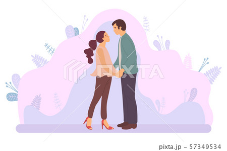 Dating Couple, Hugging Man and Woman, Purple Plant 57349534