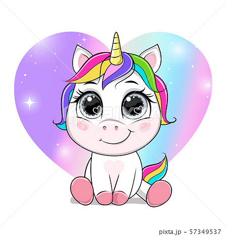Vector cartoon unicorn over rainbow background... - Stock Illustration  [57349537] - PIXTA