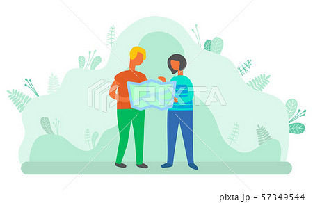 Woman and Man Using Map to Find Location Get Lost 57349544