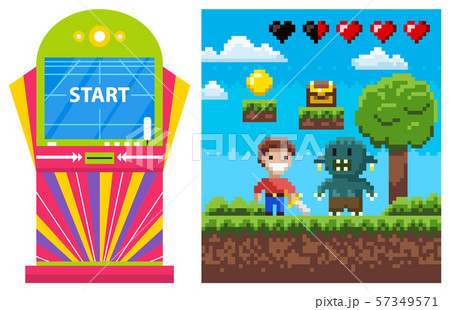 Gambling Machine, Pixel Game, Heroes War Vector 57349571