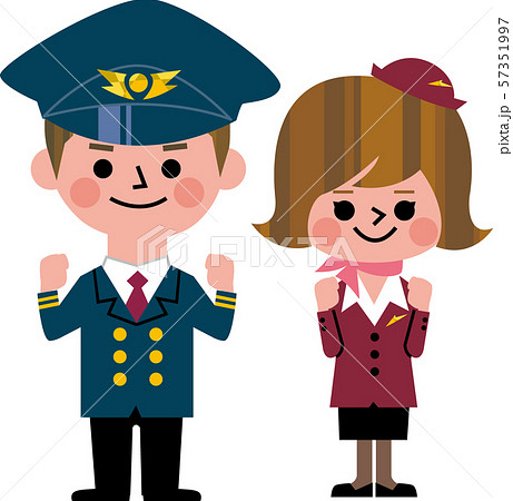ガッツポーズするパイロットとCA ガッツポーズするパイロットとCA 57351997