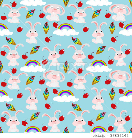 Vector set of rabbit and rainbow background のイラスト素材 [57352142] - PIXTA