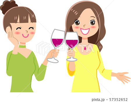 ワインで乾杯をする女性 複数のイラスト素材