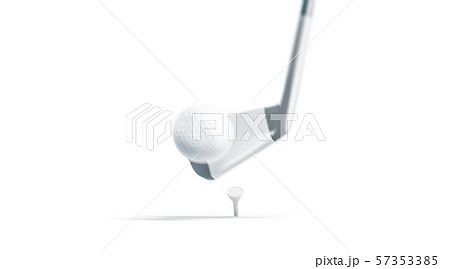 Blank white golf ball on stick mockup, swing hit 57353385