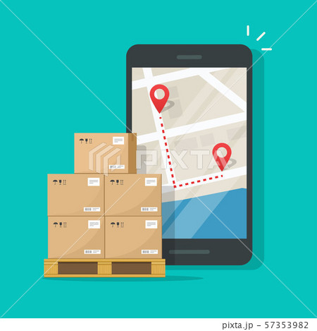Freight or cargo delivery tracking or navigation route on mobile phone vector illustration, flat 57353982