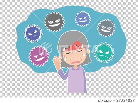 Virus cold flu short length fever elderly woman 57354857