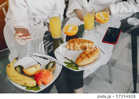 girls in a white dressing gown 57354929