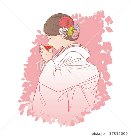 三献の儀 三々九度 でお酒を飲む花嫁のイラスト素材