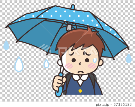傘を差す憂鬱な小学生の男の子 57355183