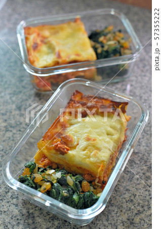 Lasagna in lunch box, Italian food 57355222