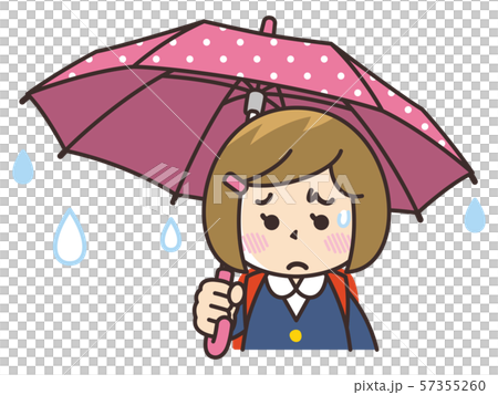 Melancholy elementary school girl with an umbrella Melancholy elementary school girl with an umbrella 57355260