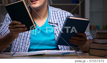 Student preparing for exams late night at home Student preparing for exams late night at home 57357372