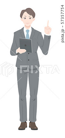 チェックポイント　ビジネスマン　スーツ　男性　タブレット　全身 57357754