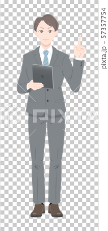 チェックポイント　ビジネスマン　スーツ　男性　タブレット　全身 57357754