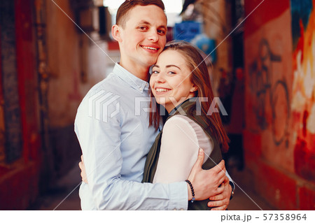 cute couple in a city 57358964