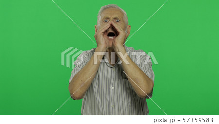 Senior man shout. Handsome old man on chroma key background 57359583