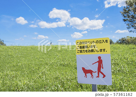 【公園の芝生】ペット立ち入り禁止の看板 57361162