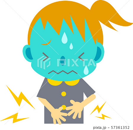 女の子 腹痛のイラスト素材