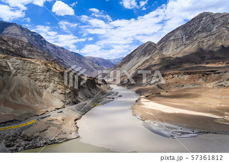 View of confluence of the Indus and Zanskar Rivers in Ladakh 57361812