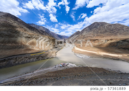 View of confluence of the Indus and Zanskar Rivers in Ladakh 57361889