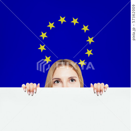 Happy woman showing white background  57362009