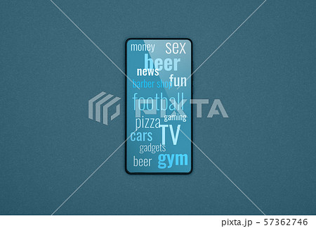 One smartphone with messages on blue screen One smartphone with messages on blue screen 57362746