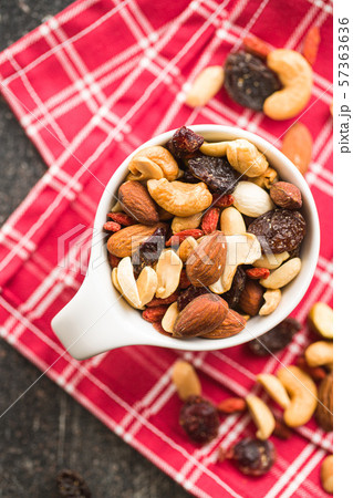 Mix of various nuts and raisins Mix of various nuts and raisins 57363636