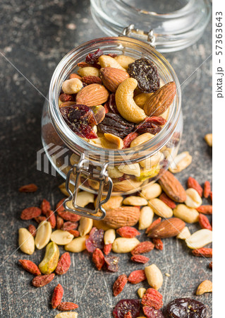 Mix of various nuts and raisins Mix of various nuts and raisins 57363643