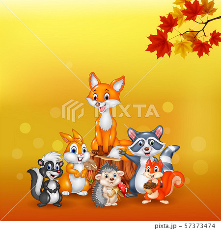 Cartoon wild animals with autumn background 57373474