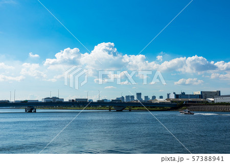 (東京都-都市風景)若洲海浜公園から望む新木場側の風景3 (東京都-都市風景)若洲海浜公園から望む新木場側の風景3 57388941