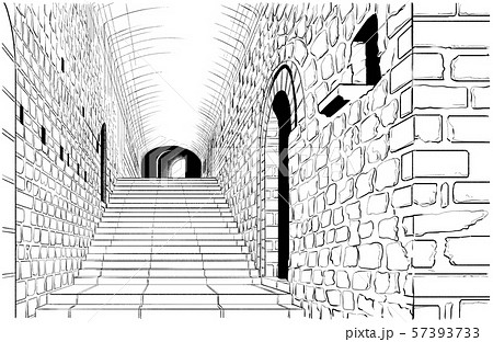 漫画風ペン画イラスト 西洋風 城のイラスト素材