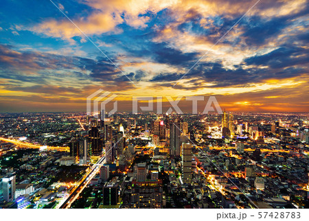 Bangkok city with Chao Phraya River at sunset, Bangkok city with Chao Phraya River at sunset, 57428783
