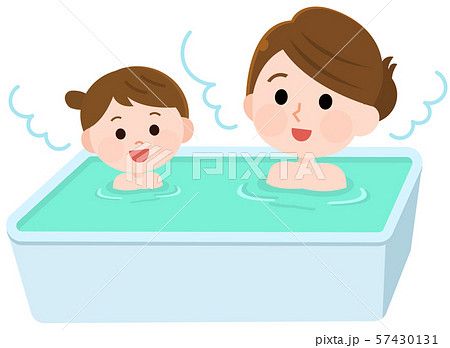 入浴する母親と女の子 イラストのイラスト素材